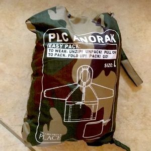 The Children’s Place camouflage rain jacket.